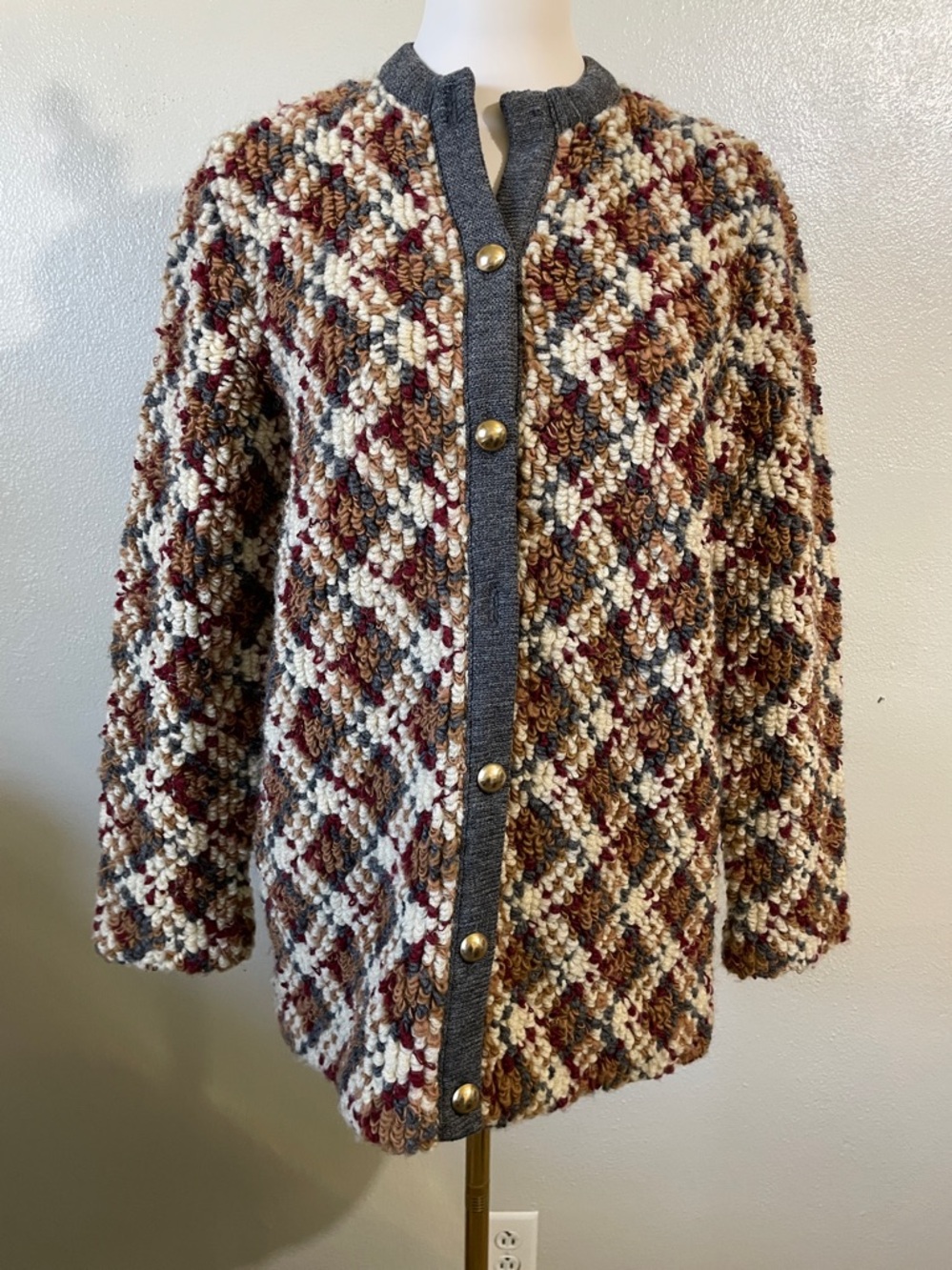 Heritage Loop Knit Textured Jacket Burgundy Brown Dalton 14/16 Button Cardigan